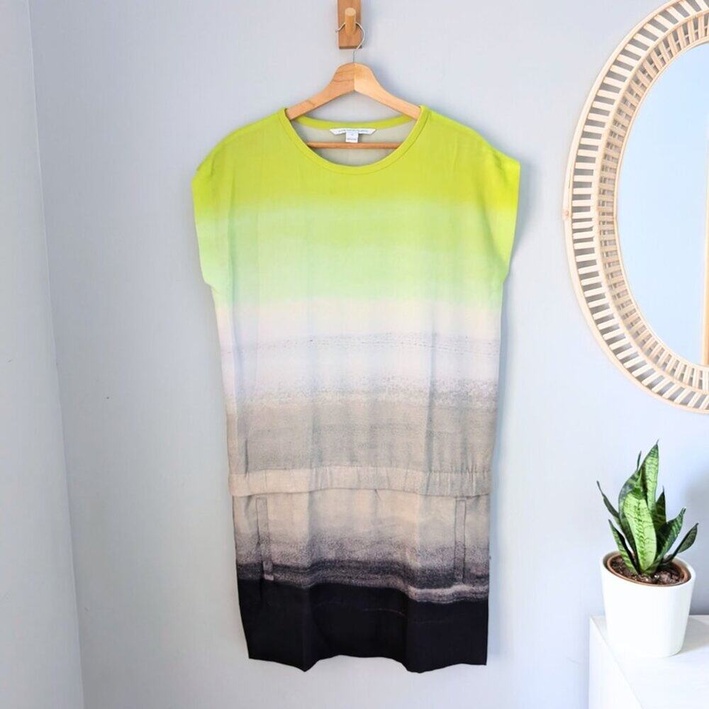 DIANE VON FURSTENBERG Tara Dress, Brushed Horizon Lime, size 10, EUC